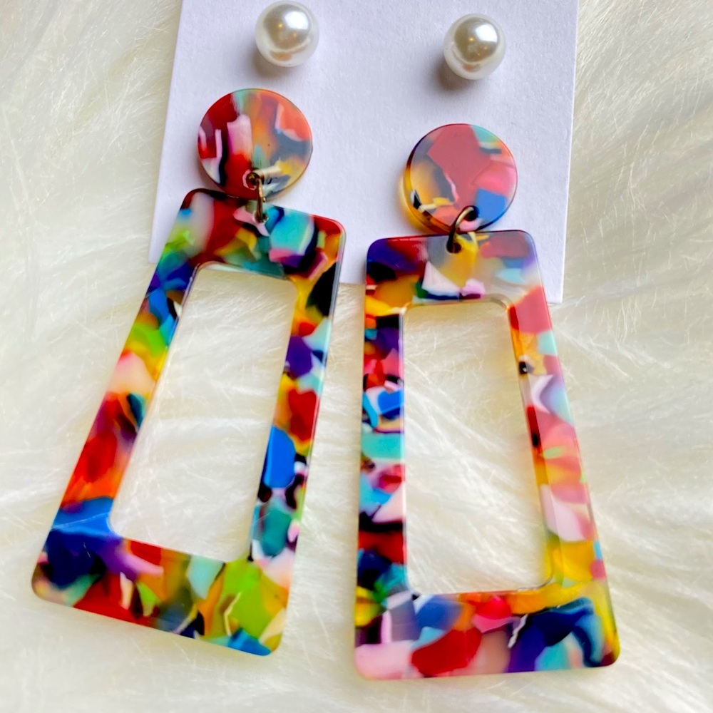 Vintage Acrylic Colorful Earrings | Pearl